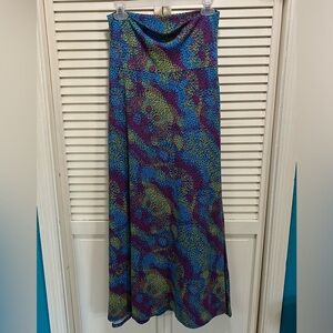 Lularoe Blue/Red/Yellow Abstract Maxi Skirt Fold Over Waist Size XS